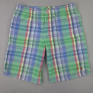 Polo Ralph Lauren Swim Trunks Mens Large Green Madras Plaid Mesh Shorts Beach